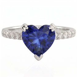 Heart And Round Cut 2.30 Ct Blue Sapphire Natural Earth Mined DIAMOND ( NOT LAB GROWN )s Ring White Gold 14K