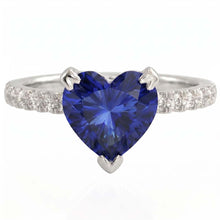 Heart And Round Cut 2.30 Ct Blue Sapphire Natural Earth Mined DIAMOND ( NOT LAB GROWN )s Ring White Gold 14K