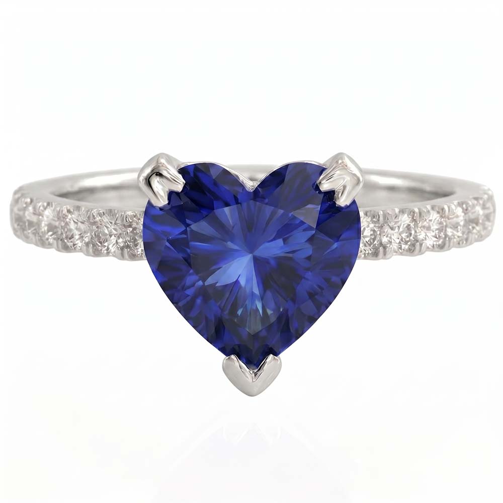 Heart And Round Cut 2.30 Ct Blue Sapphire Natural Earth Mined DIAMOND ( NOT LAB GROWN )s Ring White Gold 14K