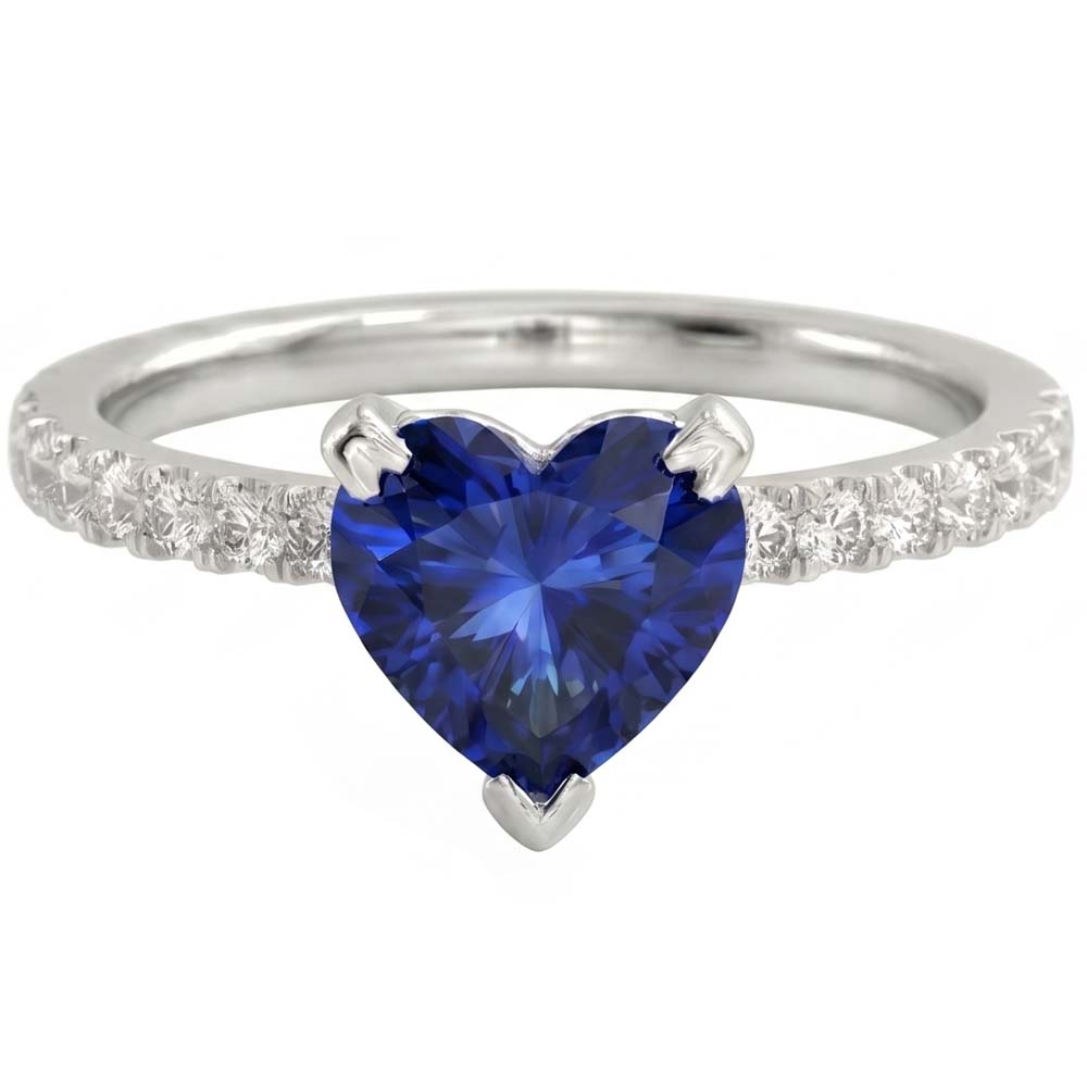 Heart And Round Cut 2.30 Ct Blue Sapphire Natural Earth Mined DIAMOND ( NOT LAB GROWN )s Ring White Gold 14K