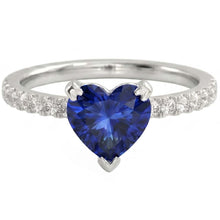 Heart And Round Cut 2.30 Ct Blue Sapphire Natural Earth Mined DIAMOND ( NOT LAB GROWN )s Ring White Gold 14K
