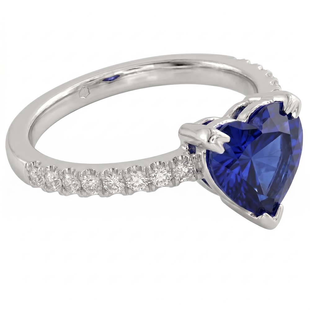 Heart And Round Cut 2.30 Ct Blue Sapphire Natural Earth Mined DIAMOND ( NOT LAB GROWN )s Ring White Gold 14K