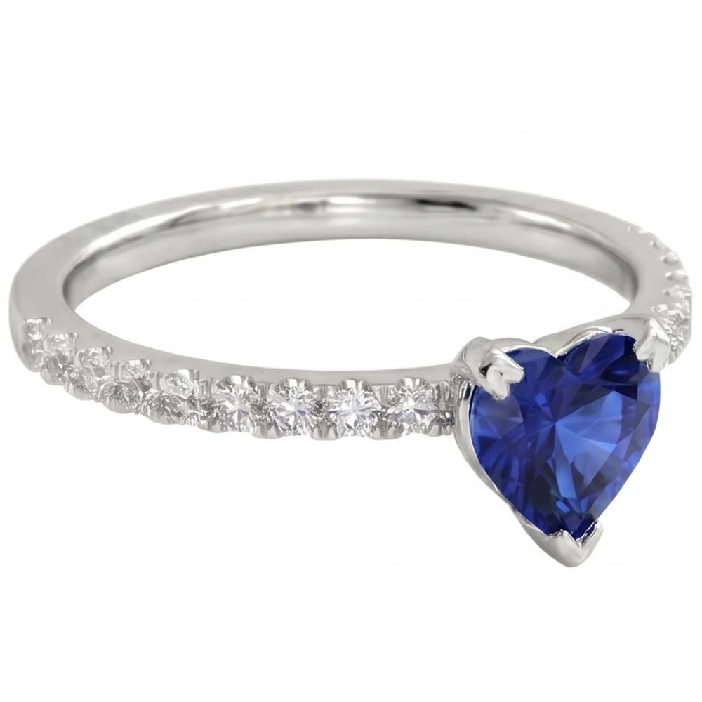 Heart And Round Cut 2.30 Ct Blue Sapphire Natural Earth Mined DIAMOND ( NOT LAB GROWN )s Ring White Gold 14K