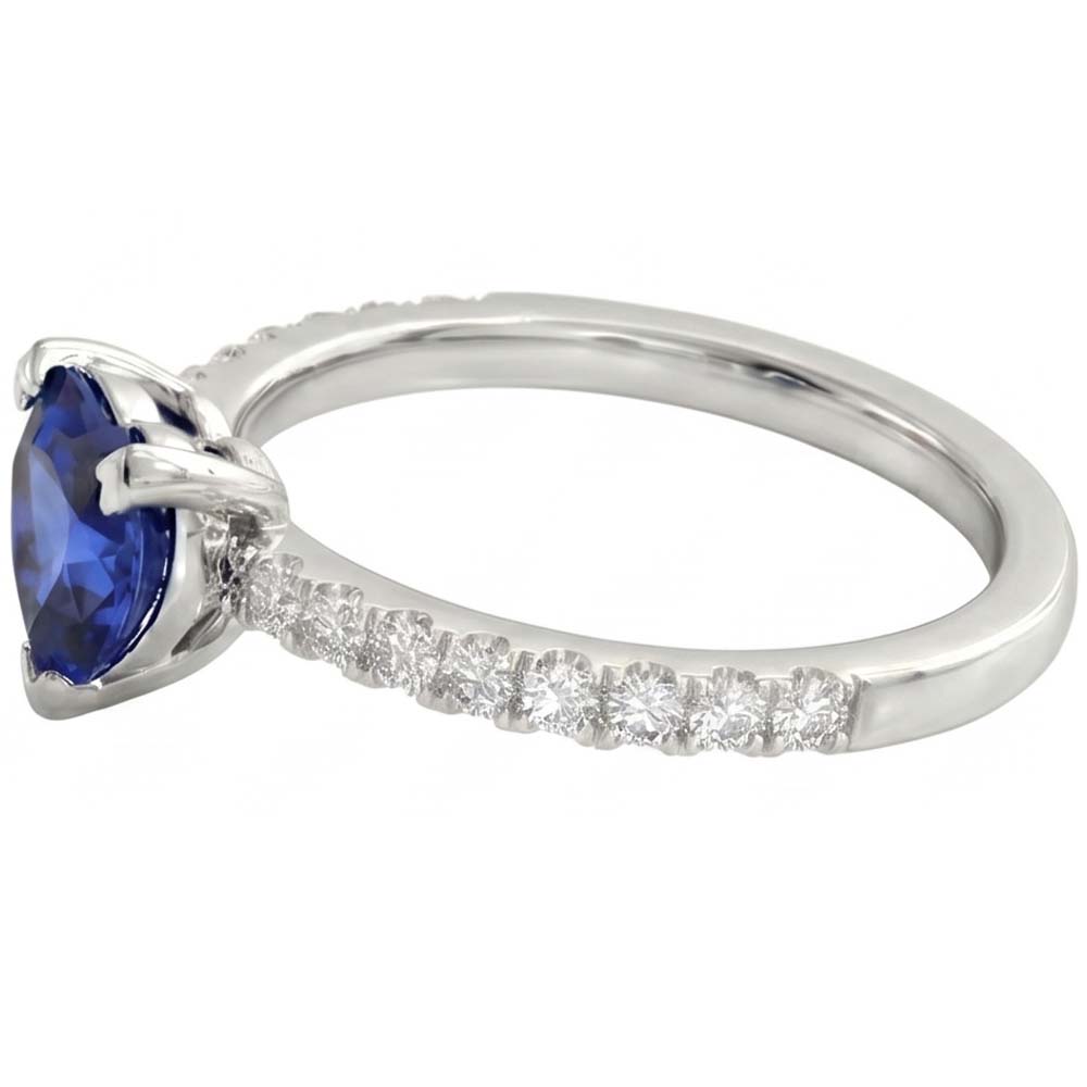 Heart And Round Cut 2.30 Ct Blue Sapphire Natural Earth Mined DIAMOND ( NOT LAB GROWN )s Ring White Gold 14K