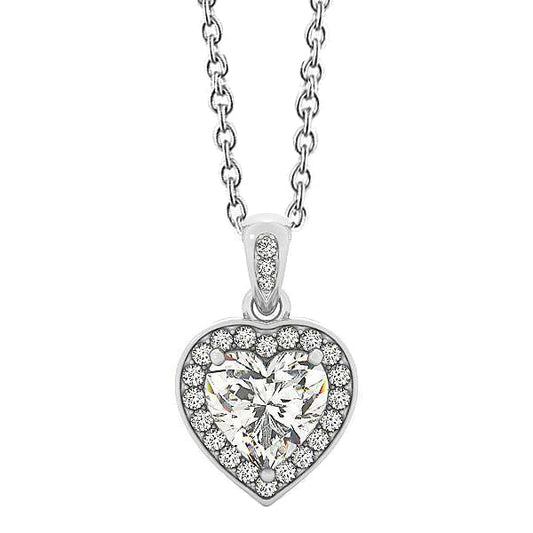Heart And Round Cut 2.65 Ct Real Diamonds Pendant Necklace White Gold 14K