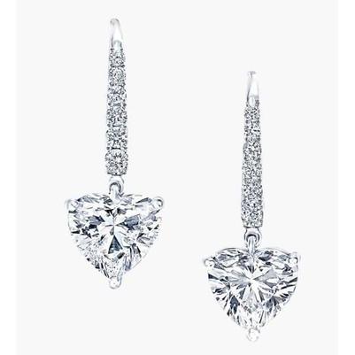 Heart And Round Cut 4.70 Ct Real Diamonds Dangle Earrings White Gold 14K