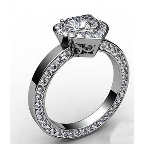 Heart And Round Cut Diamond Wedding Halo Ring White Gold 14K