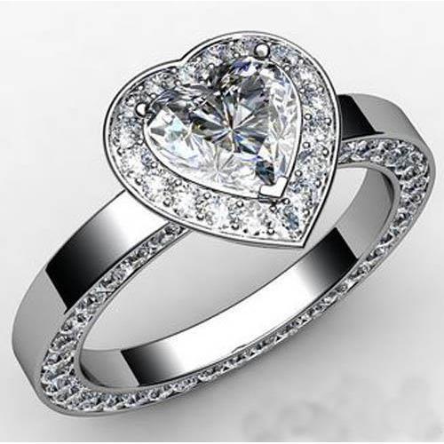 Heart And Round Cut Natural Earth Mined Diamond Wedding Halo Ring White Gold 14K