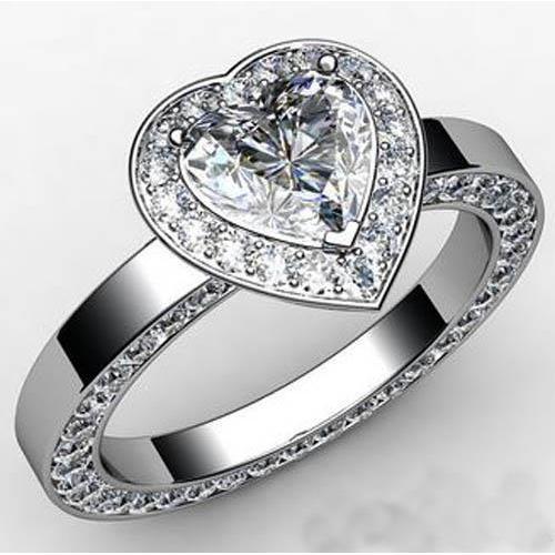 Heart And Round Cut Real Diamond Wedding Halo Ring White Gold 14K