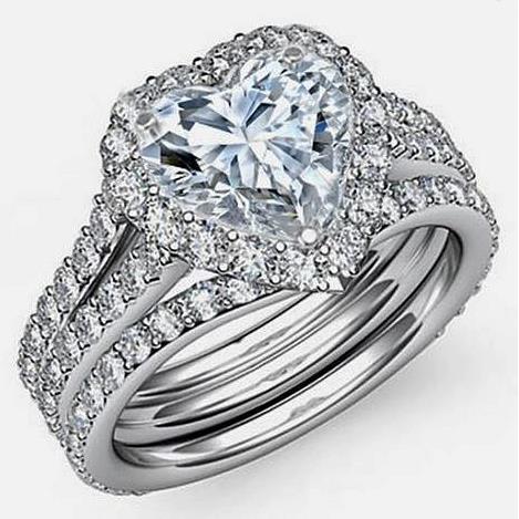 Heart And Round Real Diamond Halo Ring Engagement 7.75 Carats White Gold