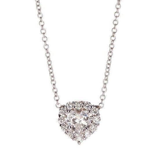 Heart And Round Real Diamond Ladies Necklace Solid White Gold Jewelry 5 Ct