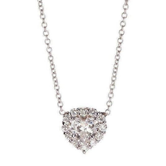 Heart And Round Real Diamond Ladies Necklace Solid White Gold Jewelry 5 Ct