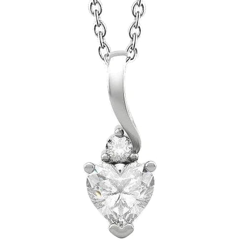 Heart And Round Real Diamonds Pendant Necklace 1.75 Ct. White Gold 14K