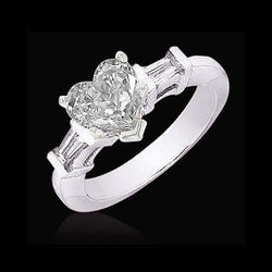 Heart & Baguette Real Diamonds Ring Women 3 Stone Jewelry 2 Carat