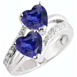 Heart Blue Sapphire Natural Earth Mined Diamond Ring 2 Stone Split Shank 3.50 Carats