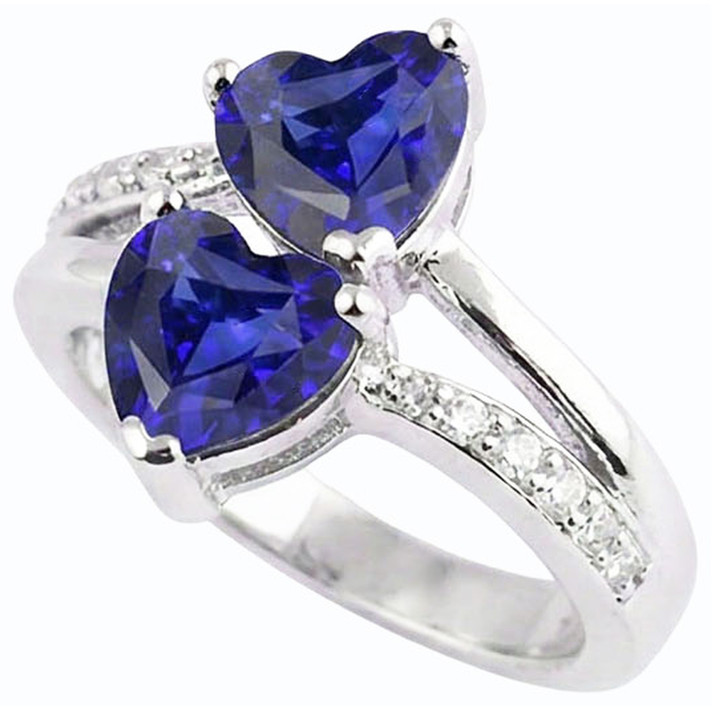 Heart Blue Sapphire Natural Earth Mined Diamond Ring 2 Stone Split Shank 3.50 Carats