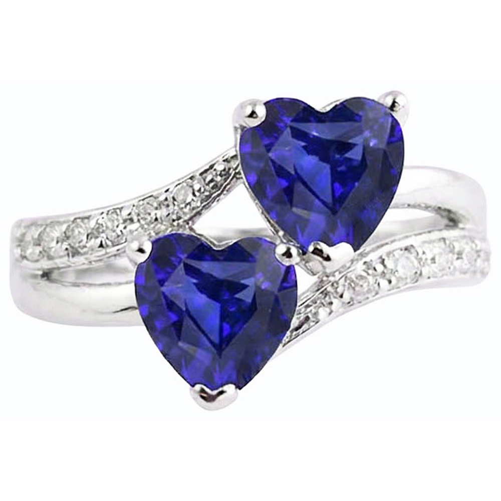 Heart Blue Sapphire Natural Earth Mined Diamond Ring 2 Stone Split Shank 3.50 Carats