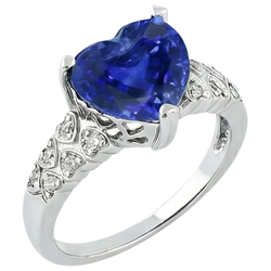 Heart Ceylon Blue Sapphire Ring With Natural Earth Mined Diamonds 7 Carats Gold 14K