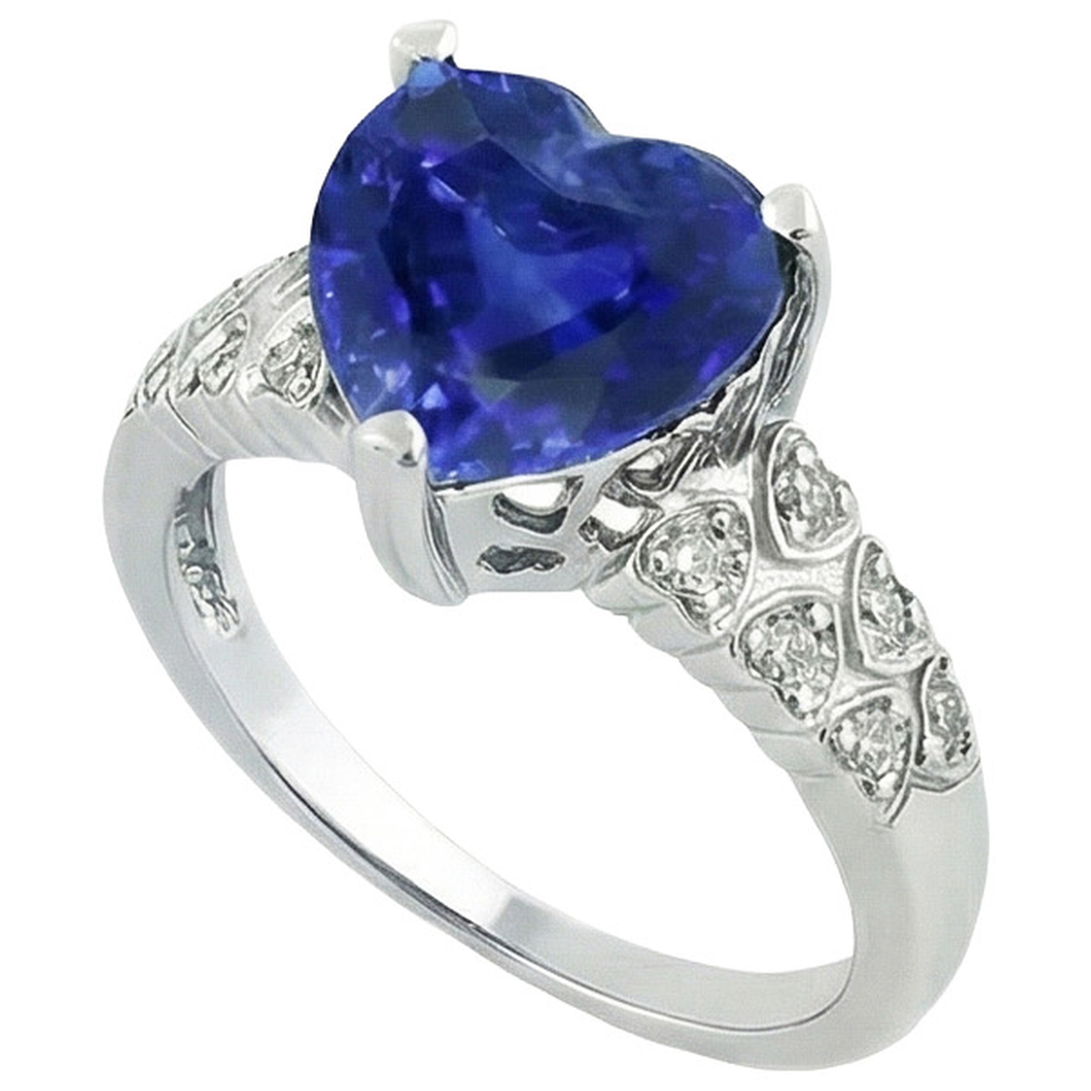 Heart Ceylon Blue Sapphire Ring With Natural Earth Mined Diamonds 7 Carats Gold 14K