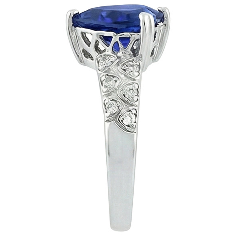 Heart Ceylon Blue Sapphire Ring With Natural Earth Mined Diamonds 7 Carats Gold 14K