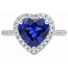 Heart Ceylon Sapphire Round Natural Earth Mined DIAMOND ( NOT LAB GROWN )s Ring 4 Ct White Gold 14K
