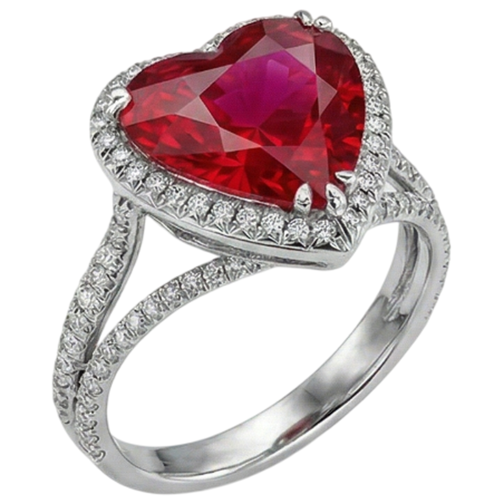 Heart Cut 7.75 Carats Red Ruby Natural Earth Mined DIAMOND ( NOT LAB GROWN ) Ring White Gold 14K