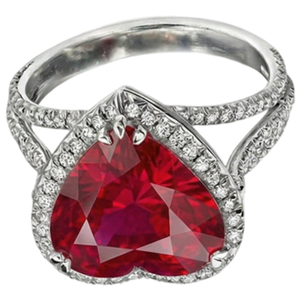 Heart Cut 7.75 Carats Red Ruby Natural Earth Mined DIAMOND ( NOT LAB GROWN ) Ring White Gold 14K