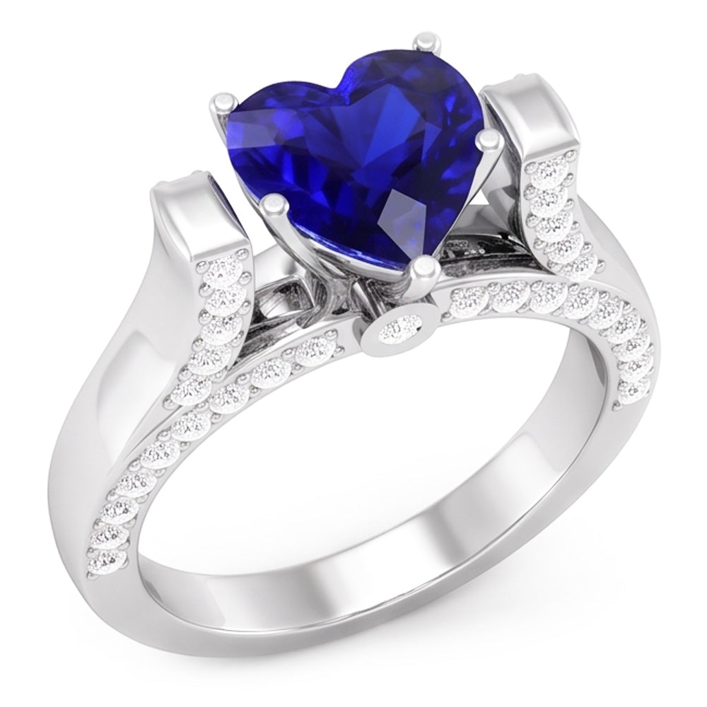 Heart Cut Gemstone Ring Sri Lankan Sapphire 4 Carats Natural Earth Mined Diamonds