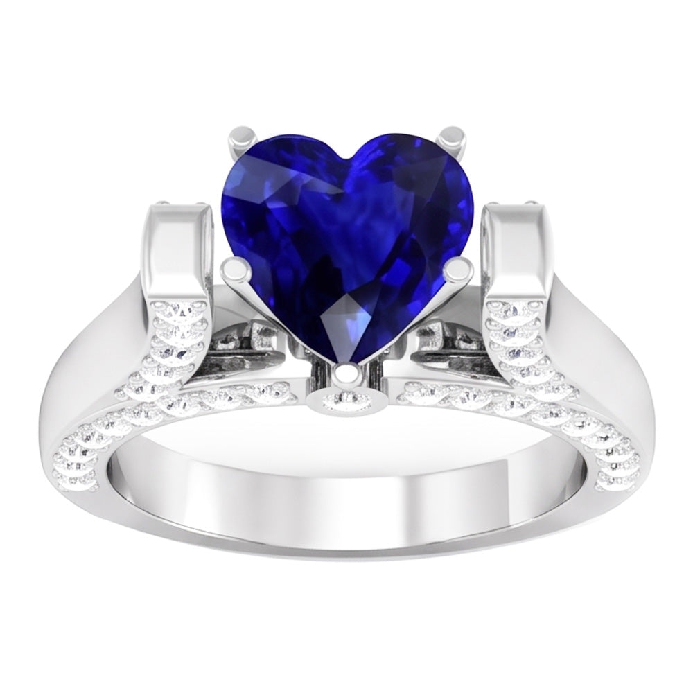 Heart Cut Gemstone Ring Sri Lankan Sapphire 4 Carats Natural Earth Mined Diamonds