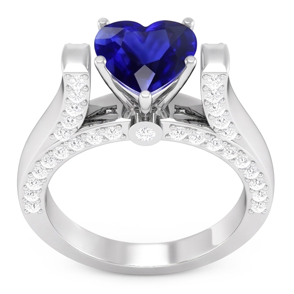 Heart Cut Gemstone Ring Sri Lankan Sapphire 4 Carats Natural Earth Mined Diamonds