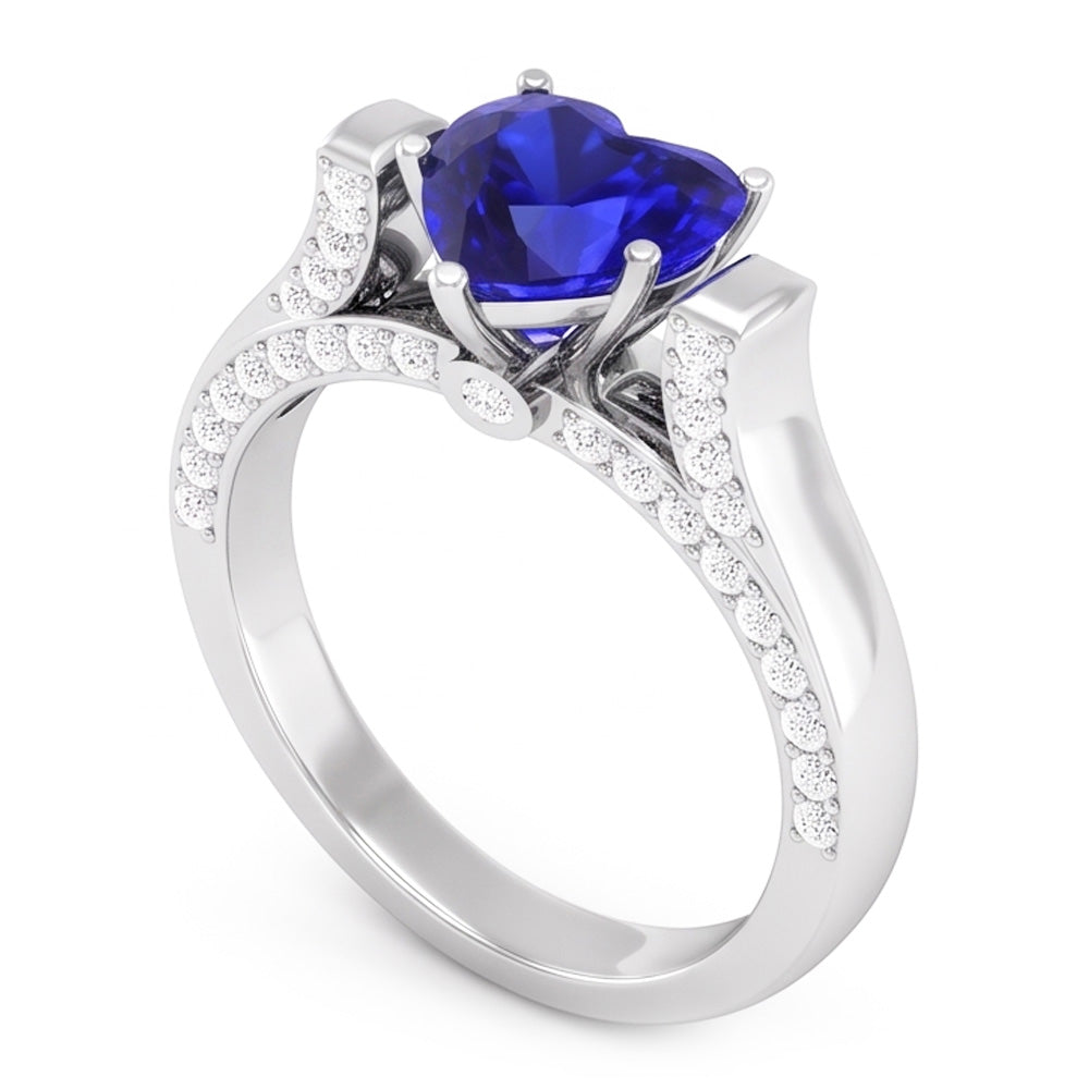 Heart Cut Gemstone Ring Sri Lankan Sapphire 4 Carats Natural Earth Mined Diamonds
