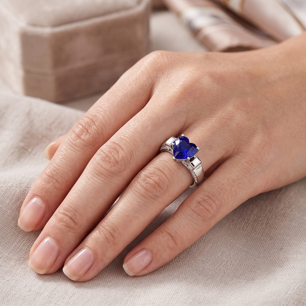 Heart Cut Gemstone Ring Sri Lankan Sapphire 4 Carats Natural Earth Mined Diamonds