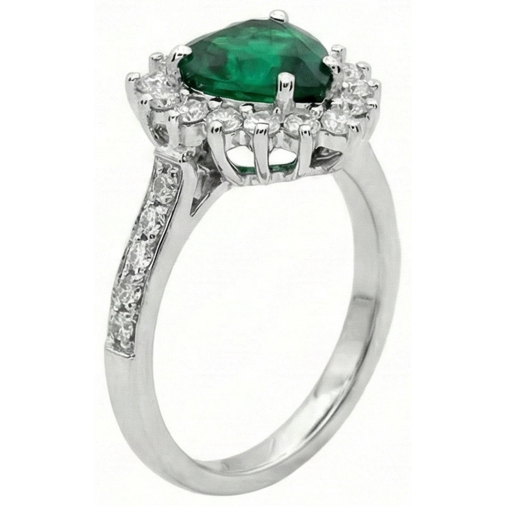 Heart Cut Green Emerald And Natural Earth Mined Diamond Engagement Ring 6 Carats White Gold 14K