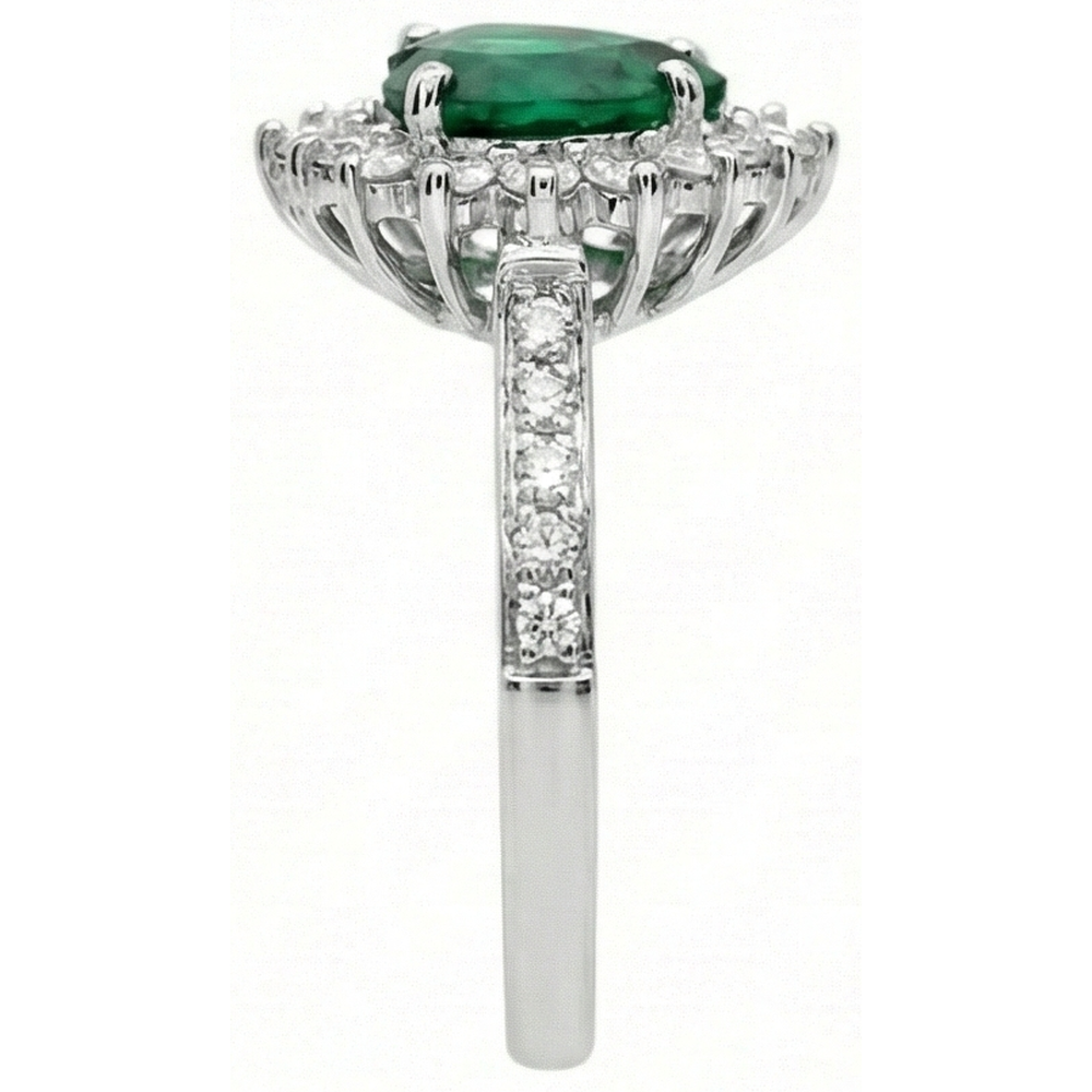 Heart Cut Green Emerald And Natural Earth Mined Diamond Engagement Ring 6 Carats White Gold 14K