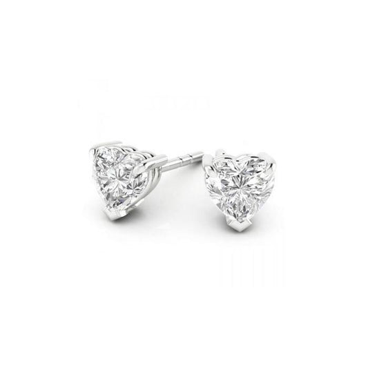 Heart Cut Real Diamond Women Stud Earring White Gold Jewelry New 1 Carats