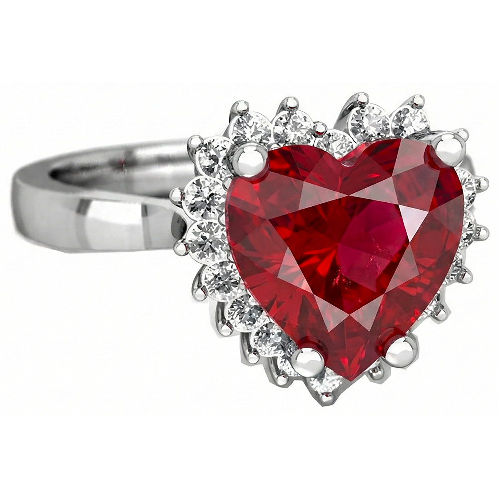 Heart Cut Red Ruby And Natural Earth Mined DIAMOND ( NOT LAB GROWN ) Ring 7.50 Carats Jewellery 14K White Gold