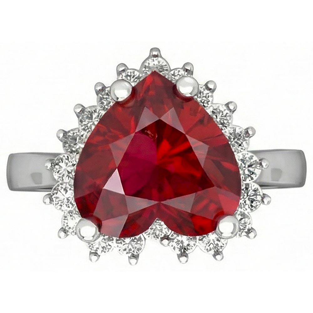 Heart Cut Red Ruby And Natural Earth Mined DIAMOND ( NOT LAB GROWN ) Ring 7.50 Carats Jewellery 14K White Gold