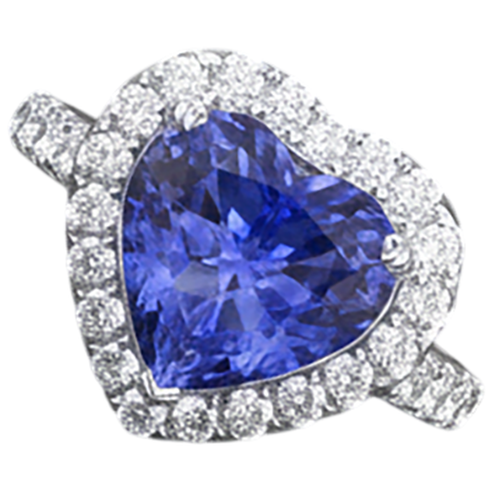 Heart Cut Tanzanite And Round Natural Earth Mined DIAMOND ( NOT LAB GROWN ) Ring 2.10 Ct 14K Gold