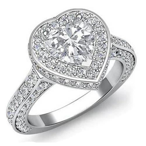 Heart Cut With Round Natural Diamond Wedding Ring 7 Carats White Gold