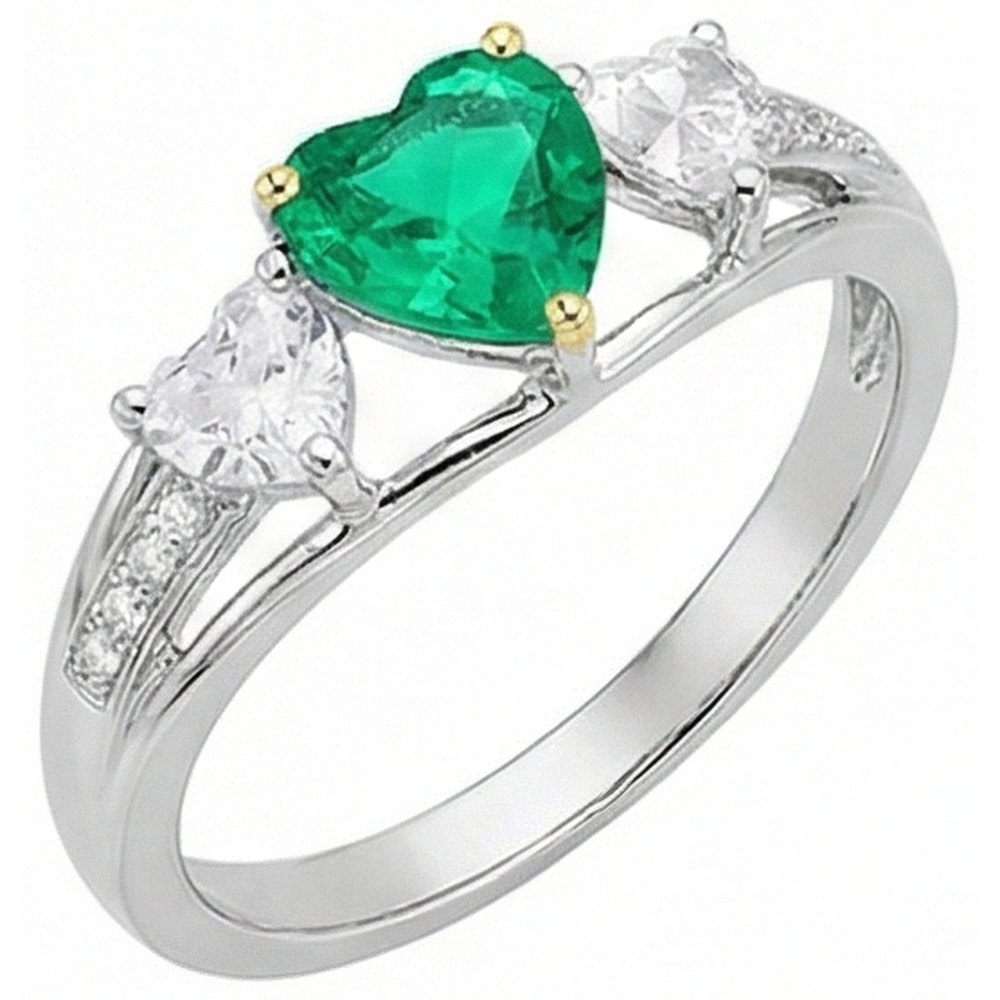 Fine Emerald Colored Stone Ring 1-ct 14K Two Tone Gold – side view
