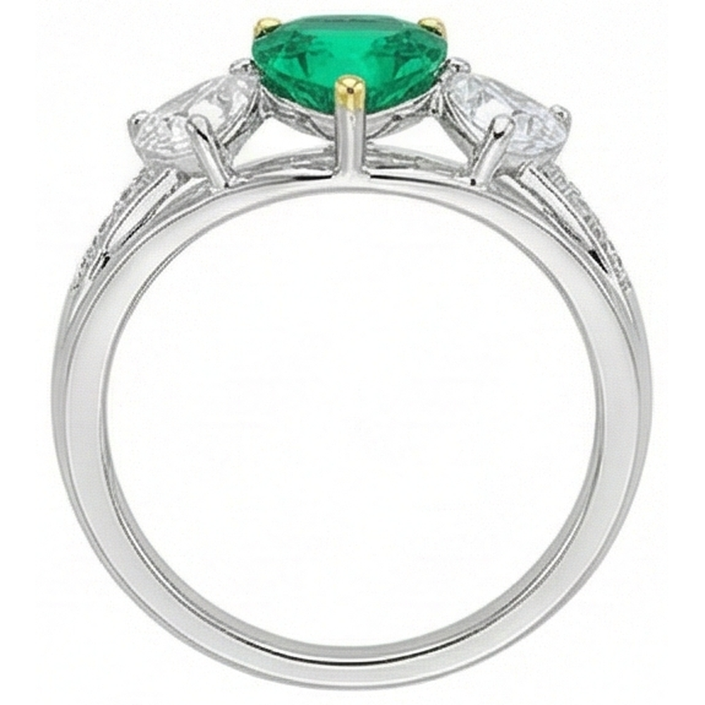 Colored Stone Ring 14K Two Tone Gold with Fine Emerald – top view