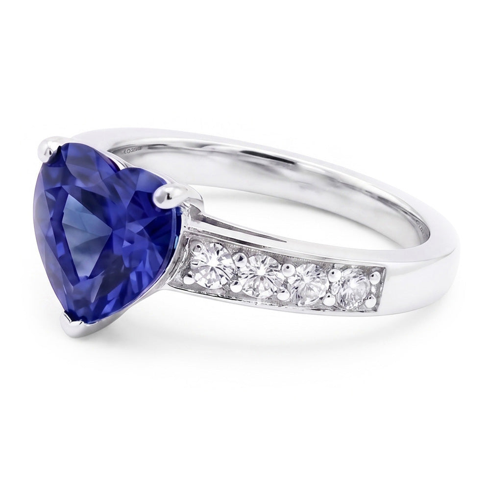 Heart Gemstone Ceylon Sapphire Ring & Accent Natural Earth Mined Diamonds 3.50 Carats