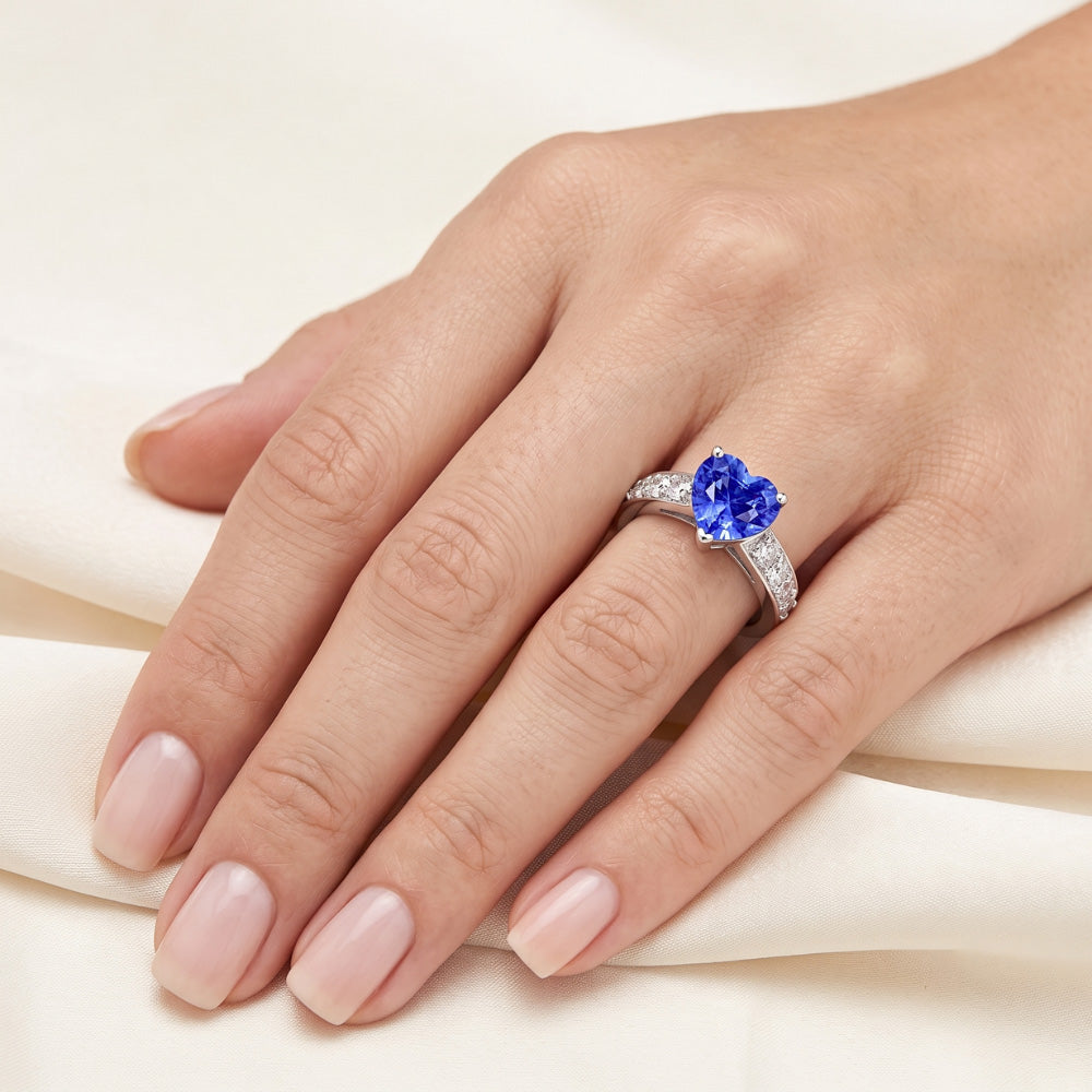Heart Gemstone Ceylon Sapphire Ring & Accent Natural Earth Mined Diamonds 3.50 Carats