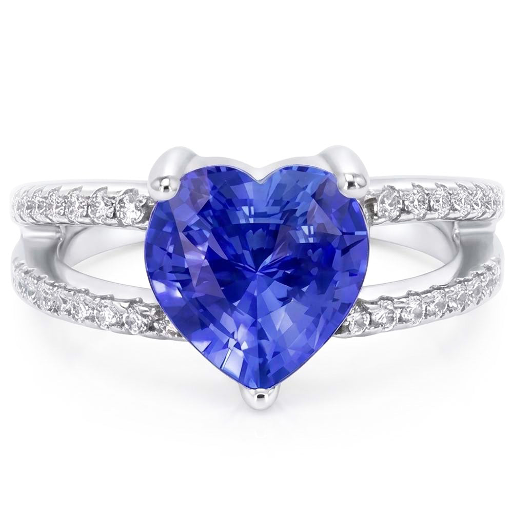 Heart Gemstone Light Blue Sapphire Ring Double Shank Natural Earth Mined Diamonds 4 Carats