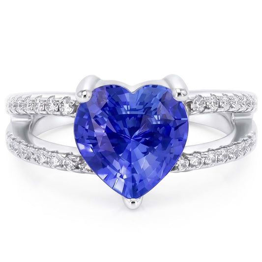 Heart Gemstone Light Blue Sapphire Ring Double Shank Natural Earth Mined Diamonds 4 Carats