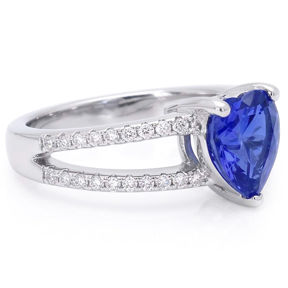 Heart Gemstone Light Blue Sapphire Ring Double Shank Natural Earth Mined Diamonds 4 Carats