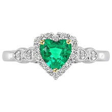 Colombian Emerald Heart Shape Gemstone Ring in 14 Karat Two Tone Gold – front view