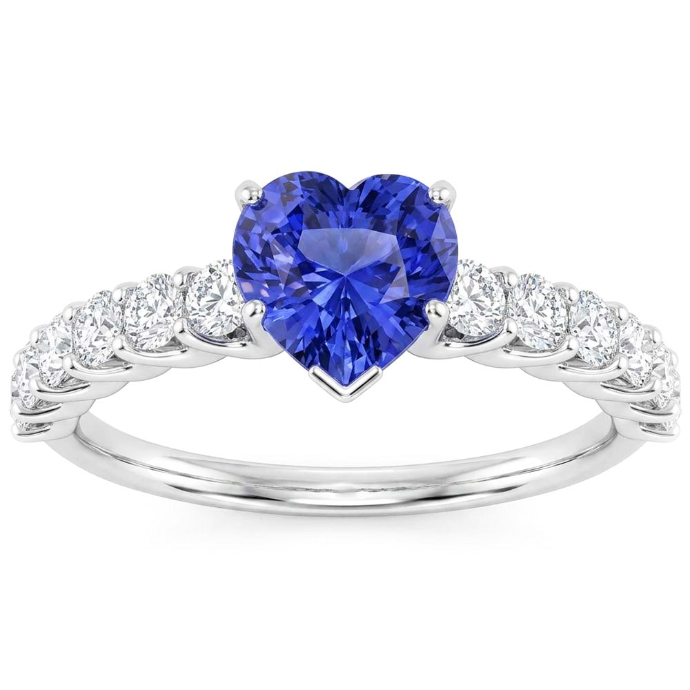 Heart Gemstone Ring Light Blue Sapphire & Pave Set Natural Earth Mined Diamond 3 Carats