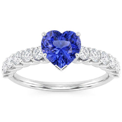 Heart Gemstone Ring Light Blue Sapphire & Pave Set Natural Earth Mined Diamond 3 Carats