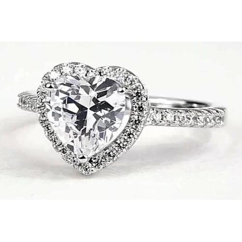 Heart Genuine Diamond Halo Ring 2.40 Carats 
